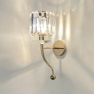 Stylish Clear Crystal Cylinder Gold Metal Wall Sconce Zawala Image - 5