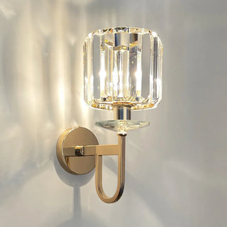 Stylish Clear Crystal Cylinder Gold Metal Wall Sconce Zawala Image - 6
