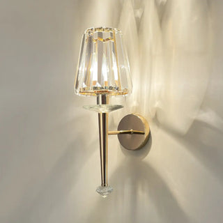 Stylish Clear Crystal Cylinder Gold Metal Wall Sconce Zawala Image - 7
