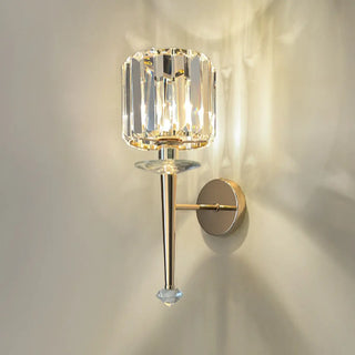 Stylish Clear Crystal Cylinder Gold Metal Wall Sconce Zawala Image - 8