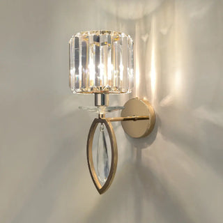 Stylish Clear Crystal Cylinder Gold Metal Wall Sconce Zawala Image - 9