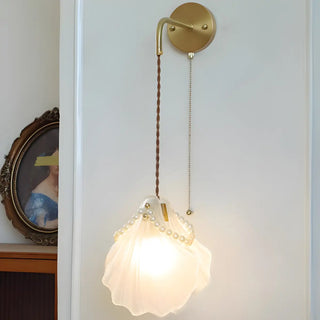 Coastal Shell Gold Frosted Glass Bedroom Gold Wall Sconce Zawala Image - 1