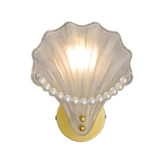 Coastal Shell Pearl Frosted Glass Gold Wall Sconce Zawala Image - 3