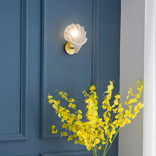 Coastal Shell Pearl Frosted Glass Gold Wall Sconce Zawala Image - 4