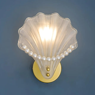 Coastal Shell Pearl Frosted Glass Gold Wall Sconce Zawala Image - 6