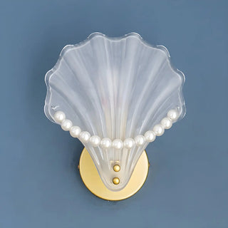 Coastal Shell Pearl Frosted Glass Gold Wall Sconce Zawala Image - 7