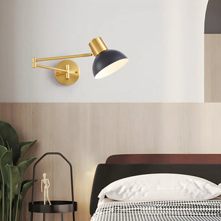 ZOWALA - Contemporary Swing Arm Dome Metal Bedroom Gold Wall Light Image - 2
