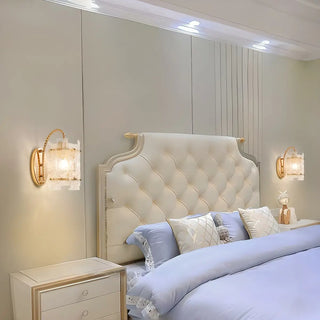 Textured Glass Gold Curved Cylinder LED Wall Sconce Zawala Image - 1