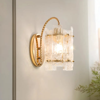 Textured Glass Gold Curved Cylinder LED Wall Sconce Zawala Image - 2