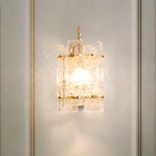 Textured Glass Gold Curved Cylinder LED Wall Sconce Zawala Image - 3