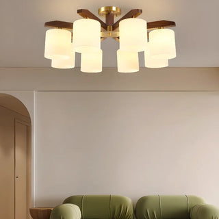ZOWALA - Gold Walnut Glass Cylinder Semi-Flush Mount Light Image - 1