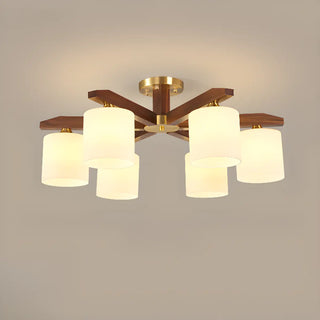 ZOWALA - Gold Walnut Glass Cylinder Semi-Flush Mount Light Image - 10