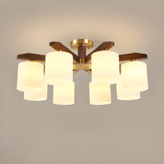 ZOWALA - Gold Walnut Glass Cylinder Semi-Flush Mount Light Image - 11