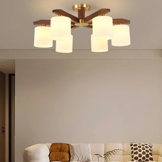 ZOWALA - Gold Walnut Glass Cylinder Semi-Flush Mount Light Image - 2