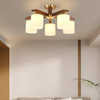 ZOWALA - Gold Walnut Glass Cylinder Semi-Flush Mount Light Image - 3