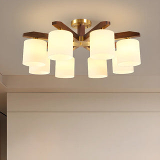 ZOWALA - Gold Walnut Glass Cylinder Semi-Flush Mount Light Image - 5
