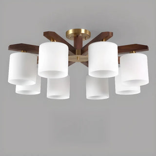 ZOWALA - Gold Walnut Glass Cylinder Semi-Flush Mount Light Image - 7
