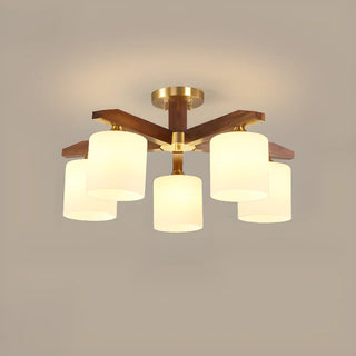ZOWALA - Gold Walnut Glass Cylinder Semi-Flush Mount Light Image - 8