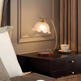 Chic Bell Glass Shade Curved Rope Metal Arm Table Lamp Zawala Image - 1