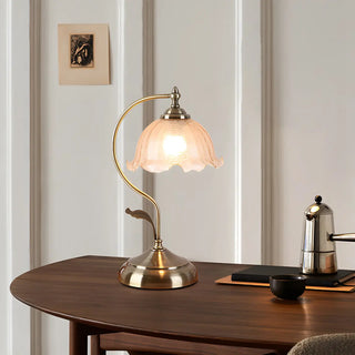 Chic Bell Glass Shade Curved Rope Metal Arm Table Lamp Zawala Image - 2