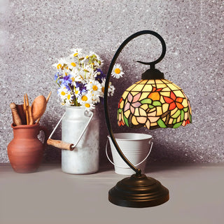 Vintage Floral Tiffany Cone Stained Glass Desk Lamp Zawala Image - 2