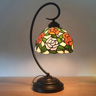 Vintage Floral Tiffany Cone Stained Glass Desk Lamp Zawala Image - 4