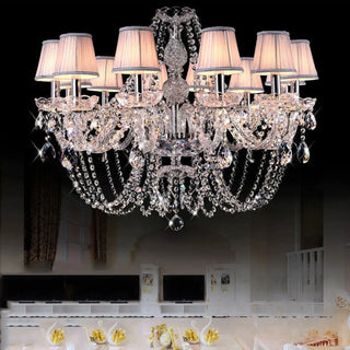 Fabric Shade Silver Living Room Beads Crystal Chandelier Image - 10