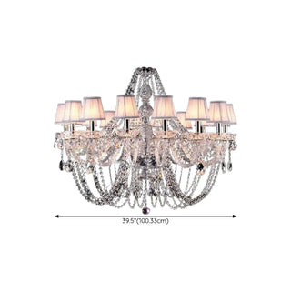 Fabric Shade Silver Living Room Beads Crystal Chandelier Image - 14