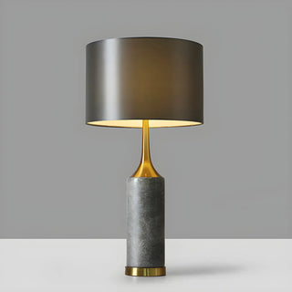 Modern Gray Column Marble Base Drum Shade Table Lamp Zawala Image - 3
