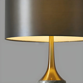 Modern Gray Column Marble Base Drum Shade Table Lamp Zawala Image - 4