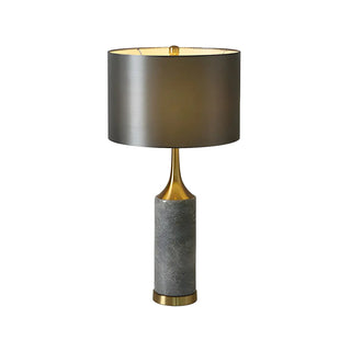 Modern Gray Column Marble Base Drum Shade Table Lamp Zawala Image - 7