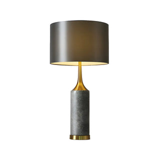 Modern Gray Column Marble Base Drum Shade Table Lamp Zawala Image - 8