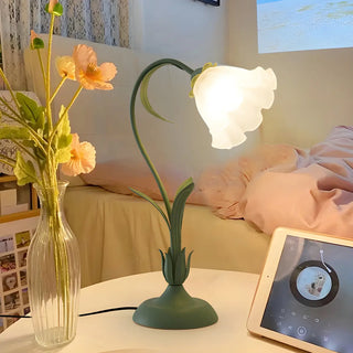 Elegant Bionic Flower White Bell Shade Table Lamp Zawala Image - 1