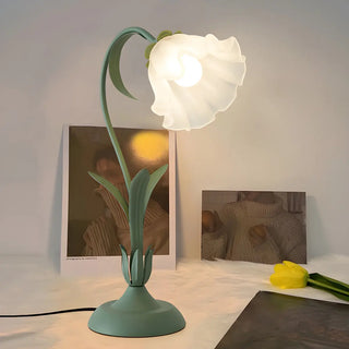 Elegant Bionic Flower White Bell Shade Table Lamp Zawala Image - 2