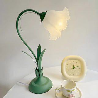 Elegant Bionic Flower White Bell Shade Table Lamp Zawala Image - 3
