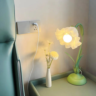 Elegant Bionic Flower White Bell Shade Table Lamp Zawala Image - 8