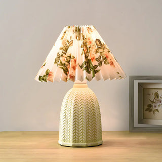 Simple Fabric Floral Pleated Shade Geometric Table Lamp Zawala Image - 1