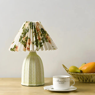 Simple Fabric Floral Pleated Shade Geometric Table Lamp Zawala Image - 7