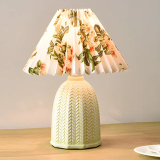 Simple Fabric Floral Pleated Shade Geometric Table Lamp Zawala Image - 2