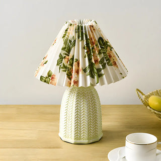 Simple Fabric Floral Pleated Shade Geometric Table Lamp Zawala Image - 6