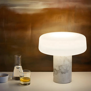 Simple White Geometric Column Stone Base Table Lamp Zawala Image - 3