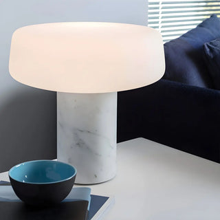 Simple White Geometric Column Stone Base Table Lamp Zawala Image - 4