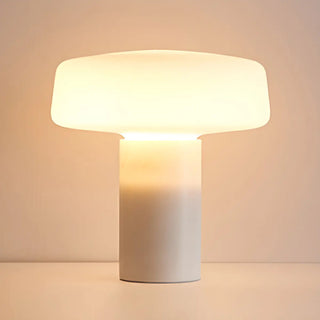 Simple White Geometric Column Stone Base Table Lamp Zawala Image - 6