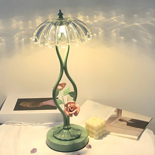 ZOWALA - Elegant Umbrella Glass Shade Green Floral Table Lamp Image - 1