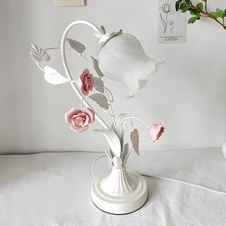 ZOWALA - Elegant Umbrella Glass Shade Green Floral Table Lamp Image - 10