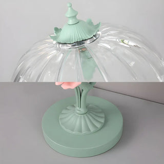ZOWALA - Elegant Umbrella Glass Shade Green Floral Table Lamp Image - 11
