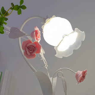 ZOWALA - Elegant Umbrella Glass Shade Green Floral Table Lamp Image - 12