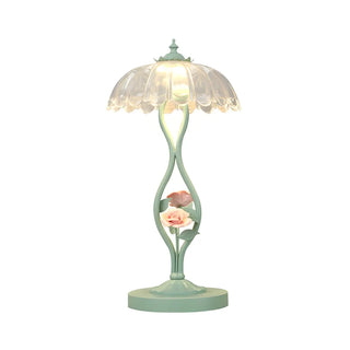 ZOWALA - Elegant Umbrella Glass Shade Green Floral Table Lamp Image - 13