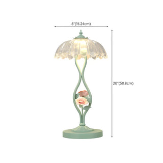 ZOWALA - Elegant Umbrella Glass Shade Green Floral Table Lamp #size