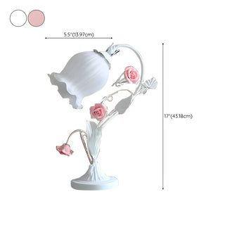 ZOWALA - Elegant Umbrella Glass Shade Green Floral Table Lamp Image - 15